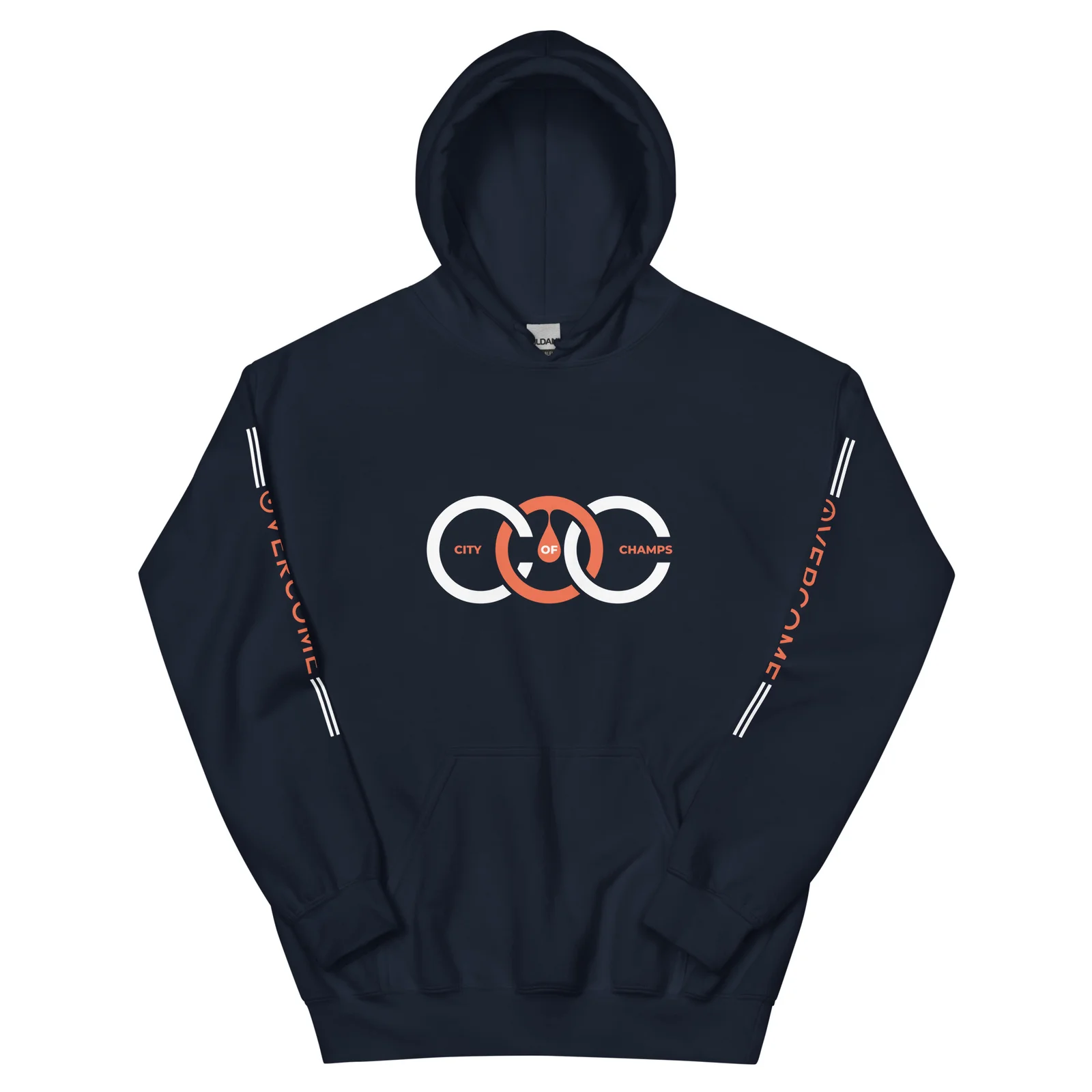 City of Champs Overcome Hoodie – Navy Blue - Image 2